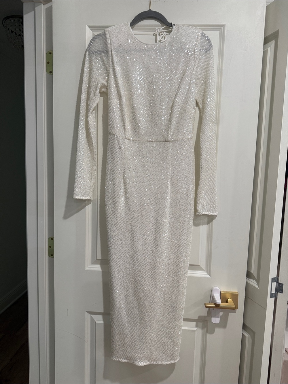 ASOS Ivory Sequin Long Sleeve Midi Dress